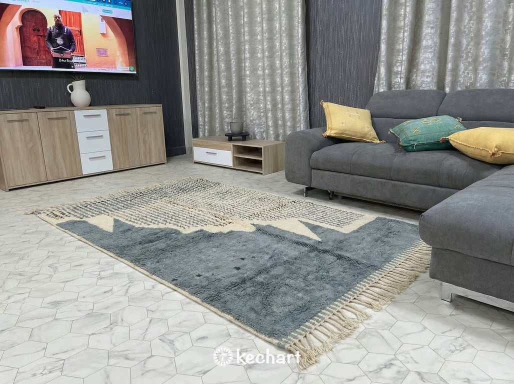 Custom Beni Ourain Rug - Made to Order Moroccan Wool Rug Cream & Blue Grey