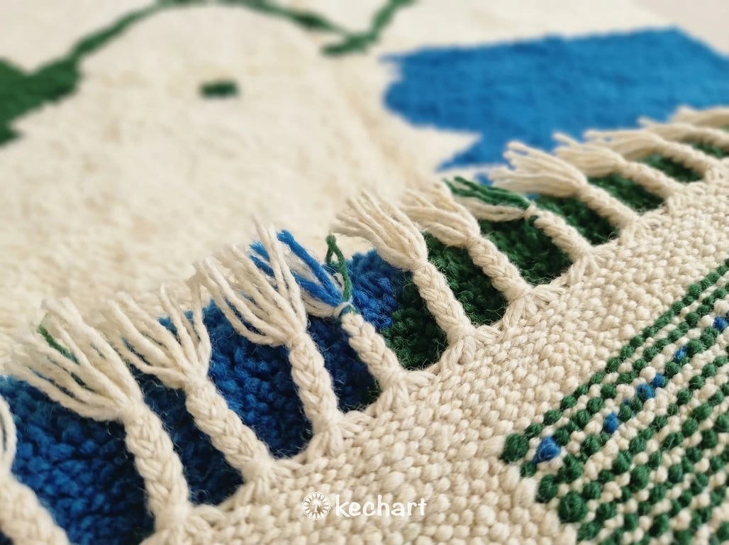 Custom Size Beni Ourain Rug - Handwoven Moroccan Wool in Cream, Blue & Green