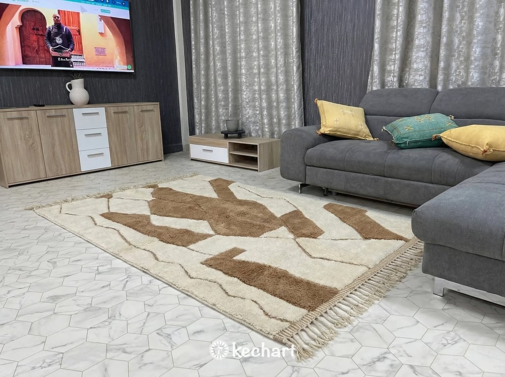 Custom Beni Ourain Rug - Made to Order Cream & Greige Diamond Wool Rug