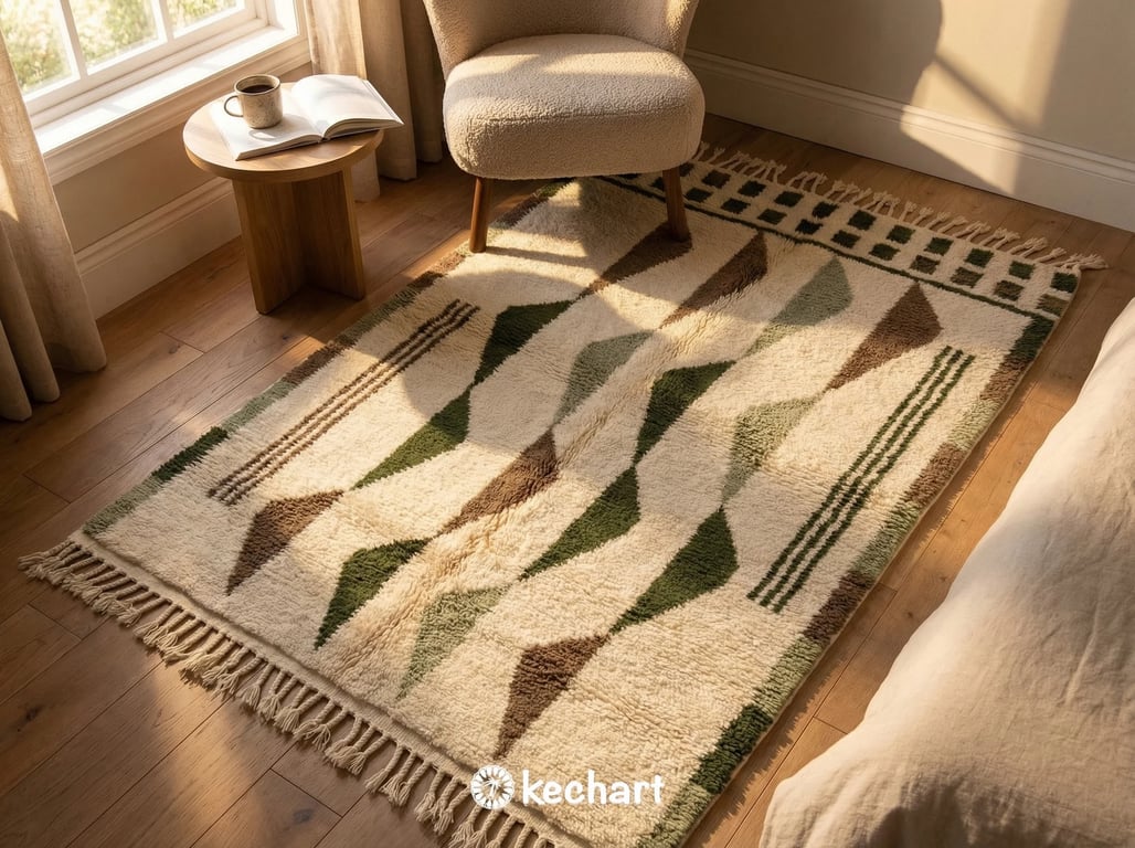 Custom Beni Ourain Moroccan Rug - Plush Wool, Olive & Sage Diamonds
