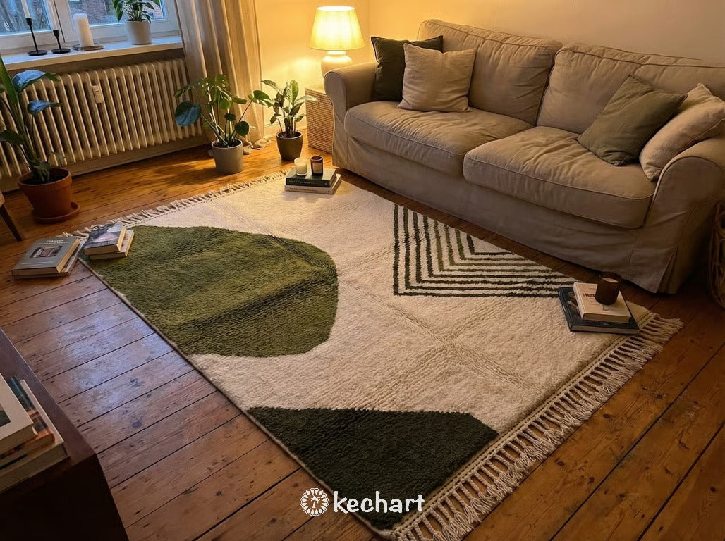 Custom Beni Ourain Rug - Made to Order Olive Green & Kombu Wool Rug
