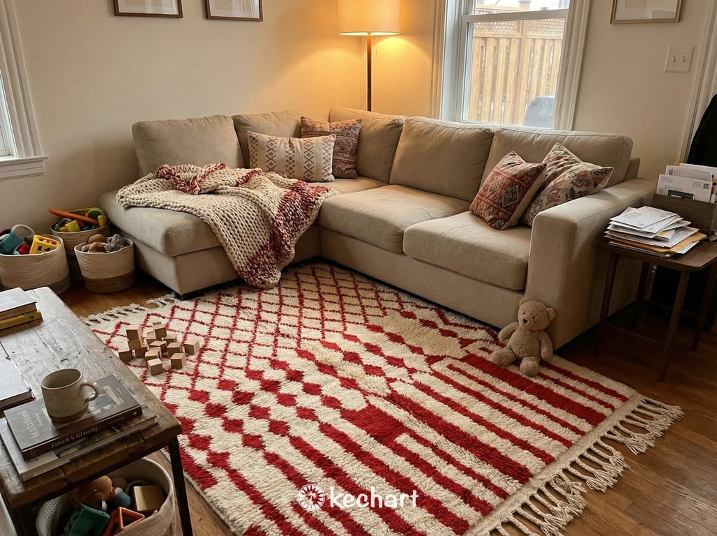 Custom Beni Ourain Rug in 'Red Alert' - Made to Order Moroccan Wool Area Rug with Geometric Diamonds