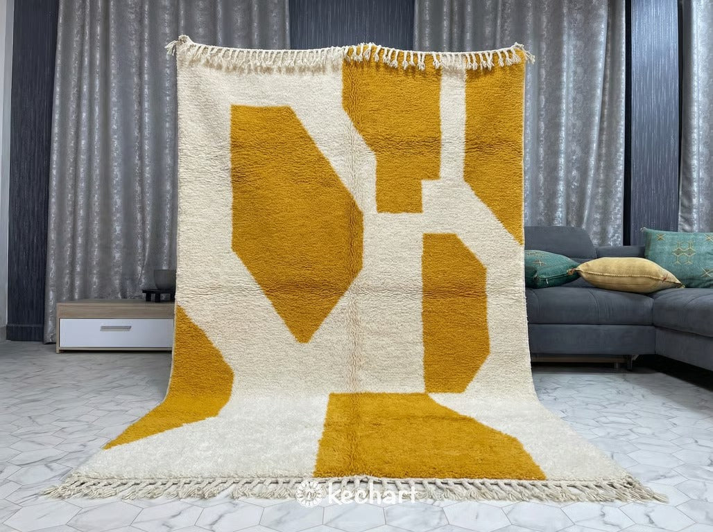 Custom Beni Ourain Rug - Handwoven Cream and Saffron Diamond Wool Rug