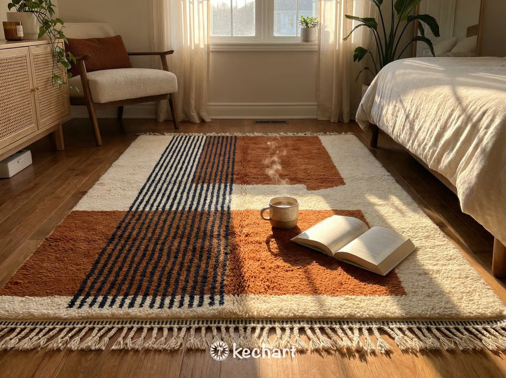 Custom Beni Ourain Wool Rug - Made to Order Geometric Rust & Cream