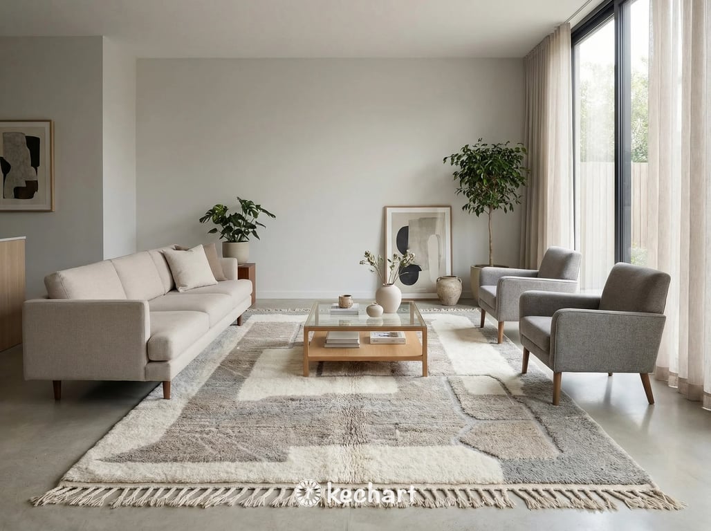 Close-up detail of the hand-knotted wool pile and fringe of a bespoke Berber rug, emphasizing the authentic craftsmanship of the Atlas Mountains.