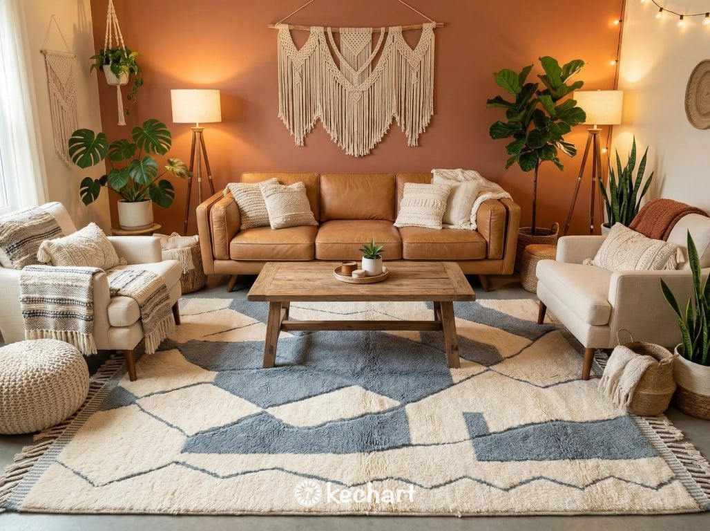 Close-up detail shot of the thick wool fibers and artisan craftsmanship of a made-to-order Beni Ourain rug, showing the authentic weave and natural color variations.