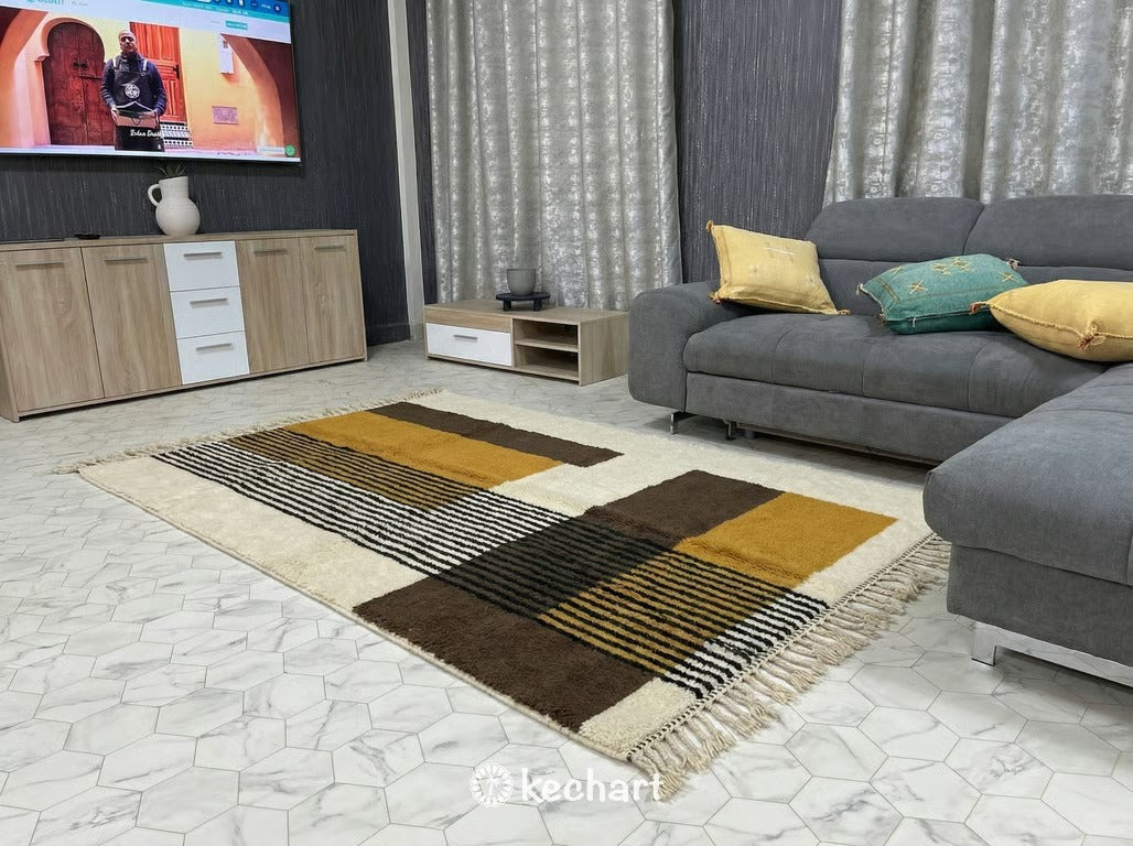 Custom Size Beni Ourain Rug - Handwoven Moroccan Wool Geometric Pattern