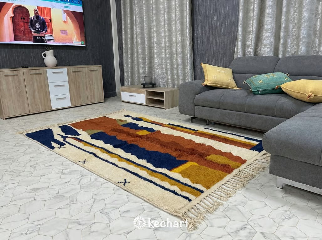 Custom Beni Ourain Rug - Made to Order Geometric Rust & Navy Wool Rug