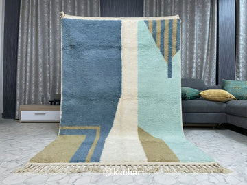 Close-up view of the high-pile wool texture and hand-knotted fringe details of a custom made-to-order Beni Ourain rug.