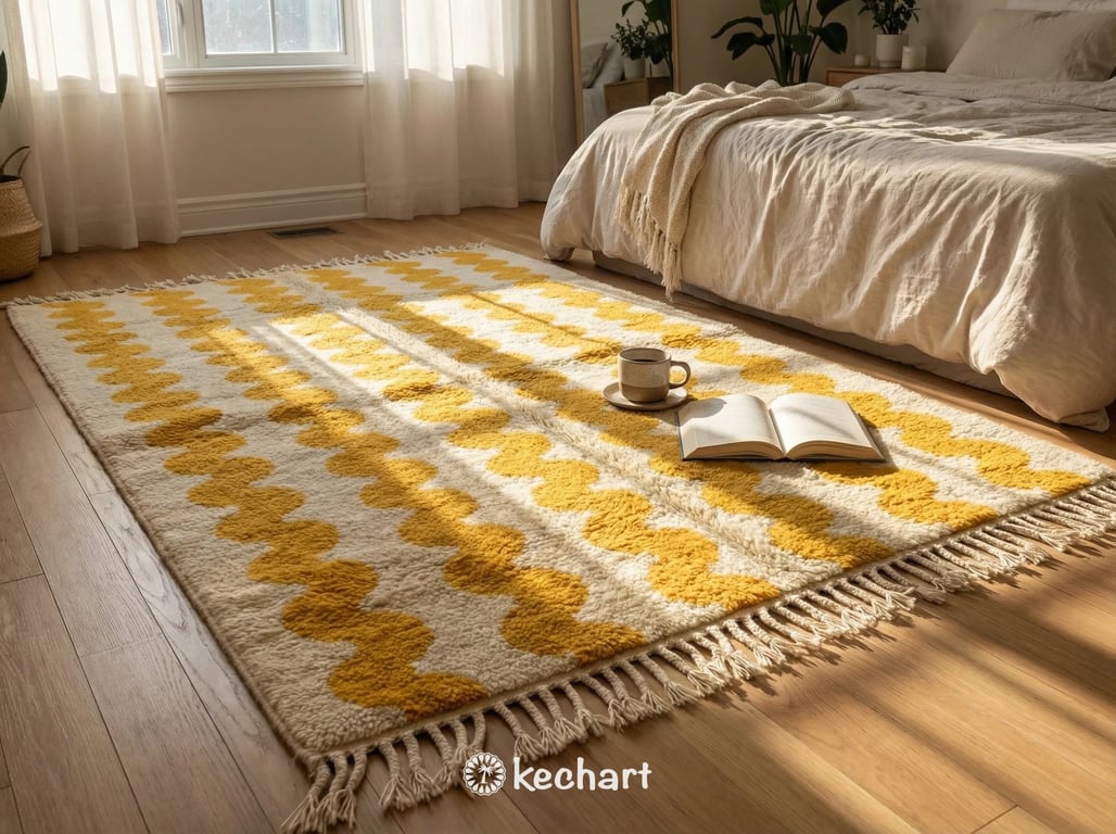 Custom Beni Ourain Rug - Handwoven Moroccan Wool, Cream & Saffron Diamond Pattern