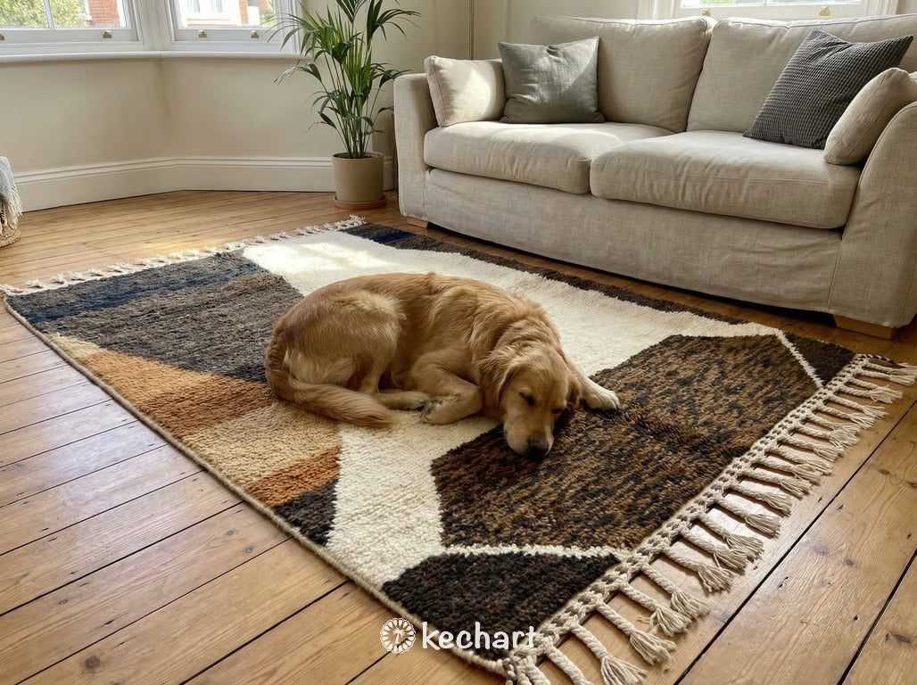 Custom Beni Ourain Rug - Handwoven Moroccan Wool Rug in Cream, Toffee & Camel
