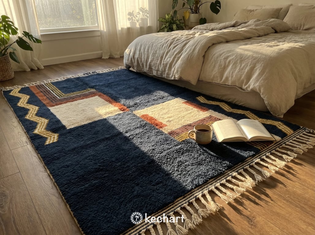 Custom Size Beni Ourain Rug - Handwoven Moroccan Wool in Rust & Cream Geometric