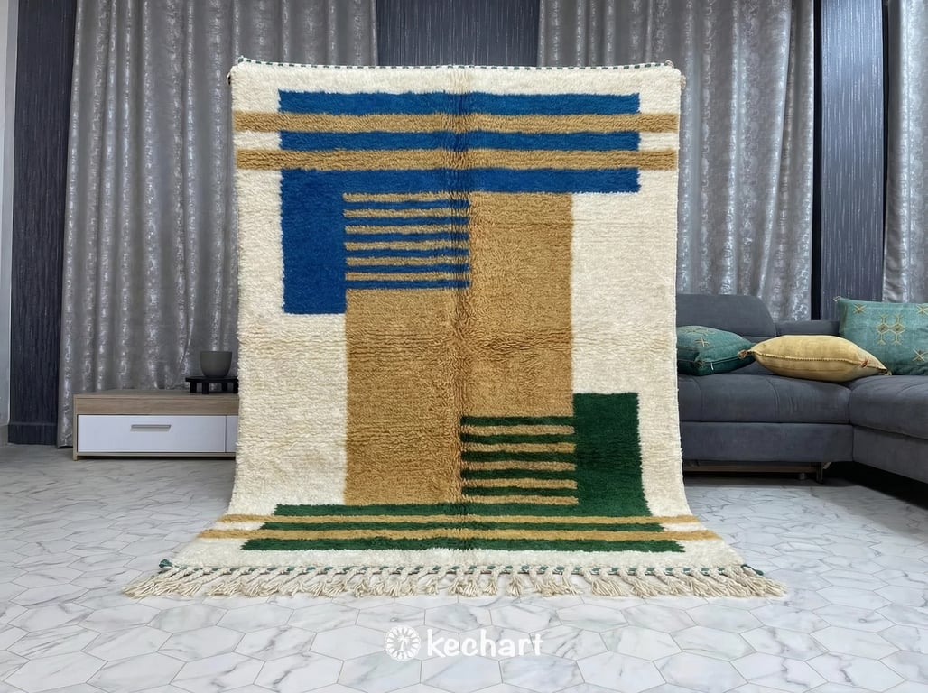 Custom Beni Ourain Rug - Made to Order Moroccan Wool Rug in Blue & Gold
