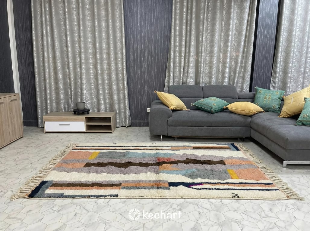 Custom Size Beni Ourain Rug - Night Sky & Gold Geometric Diamond Wool