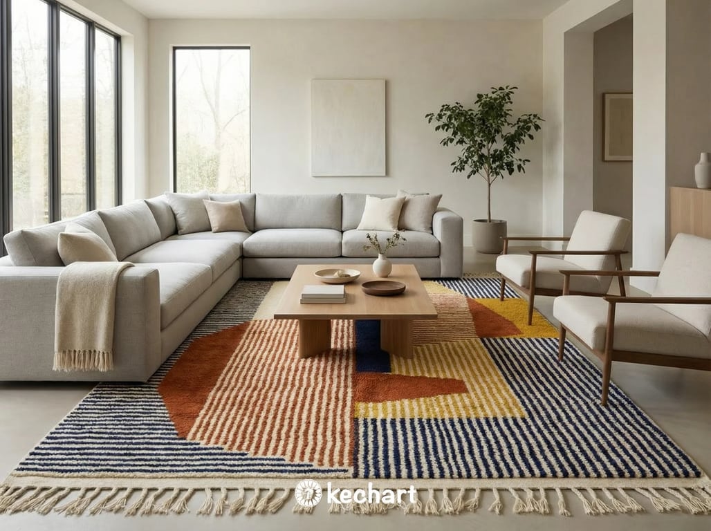 Bespoke Moroccan runner rug with colorful geometric patterns in a hallway setting, demonstrating the versatile sizing options available for custom orders.