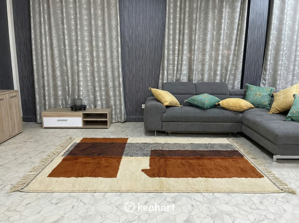 Custom Beni Ourain Wool Rug - Made to Order Geometric Rust & Cream