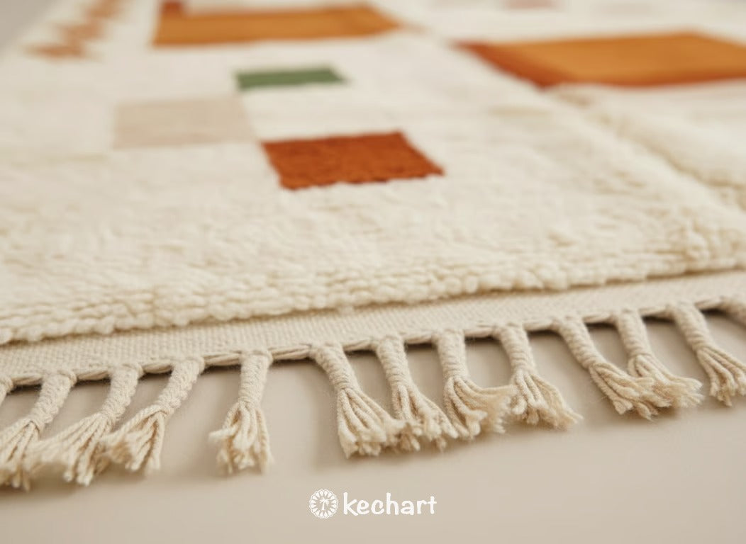 Custom Size Moroccan Beni Ourain Rug - Plush Wool Geometric in Earth Tones