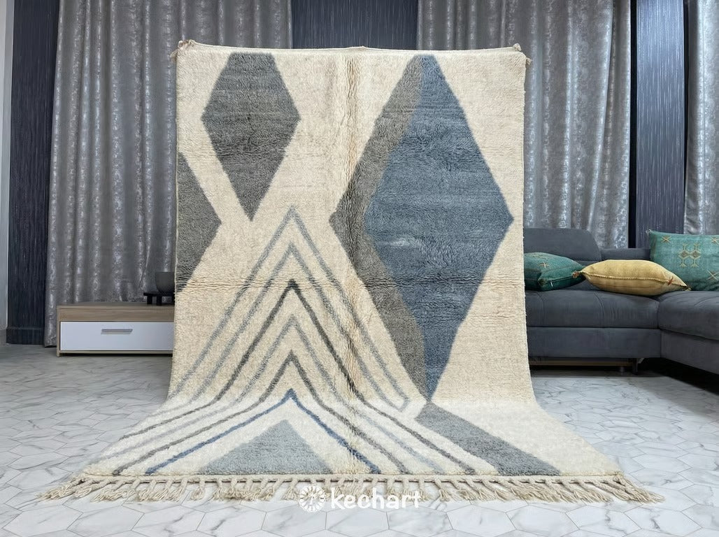 Custom Grey Beni Ourain Rug - Handwoven Moroccan Wool Diamond Pattern