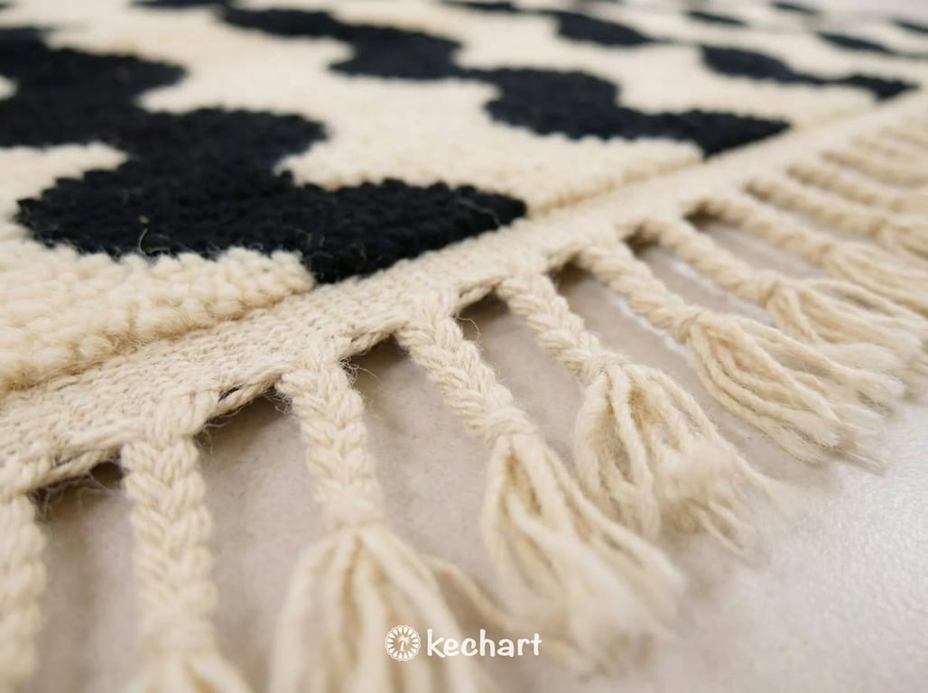 Custom Beni Ourain Rug - Handwoven Moroccan Wool in Cream & Black Diamond
