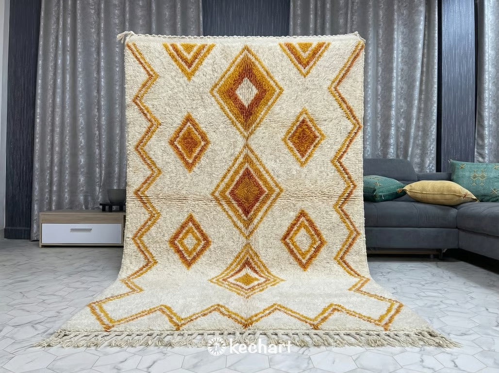 Custom Beni Ourain Rug - Saffron Yellow & Curry - Modern Asymmetric Design - Made to Order