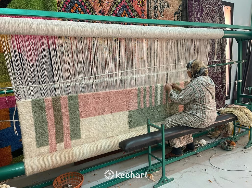 Custom Beni Ourain Rug - Made to Order Moroccan Wool, Sage & Pink Geometric