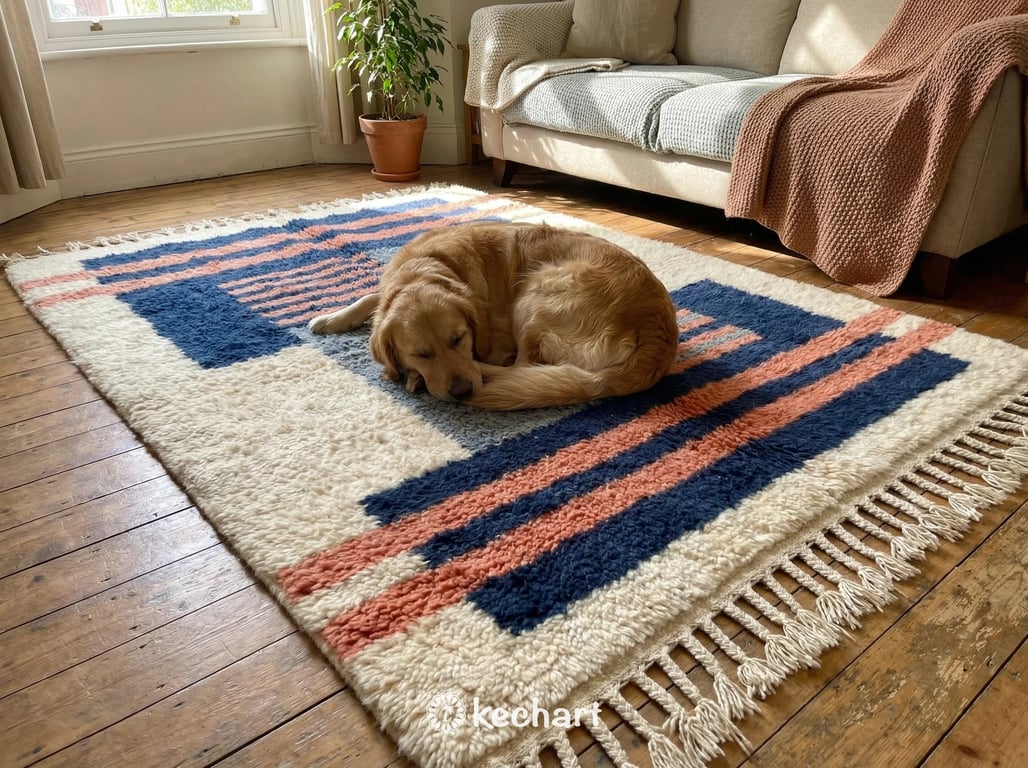 Custom Beni Ourain Rug - Made to Order Moroccan Wool with Blue Diamond Pattern