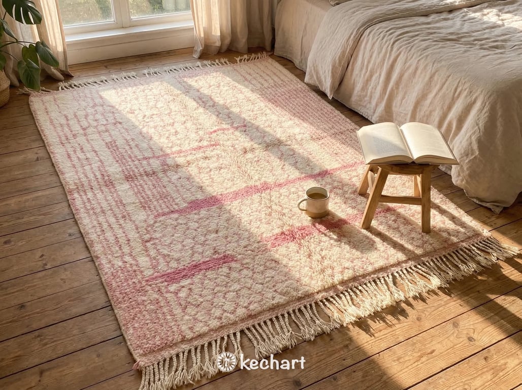 Custom Beni Ourain Rug - Made to Order Moroccan Wool with Pink Diamonds
