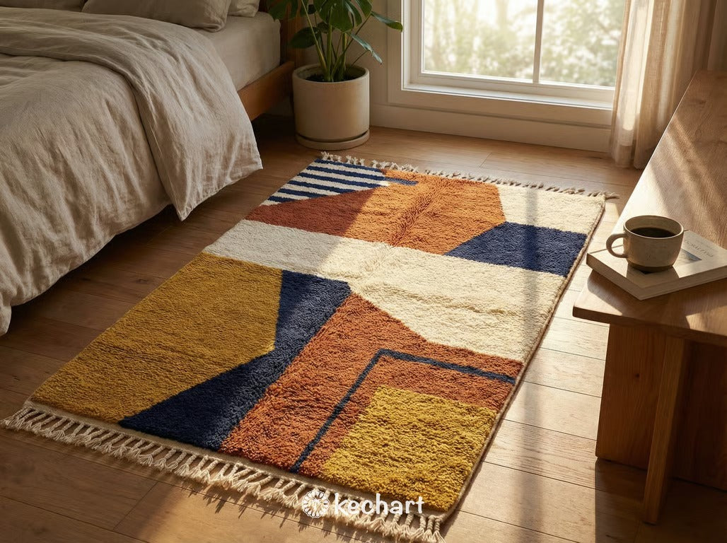 Custom Beni Ourain Rug - Handwoven Moroccan Wool, Rust & Cream Diamonds