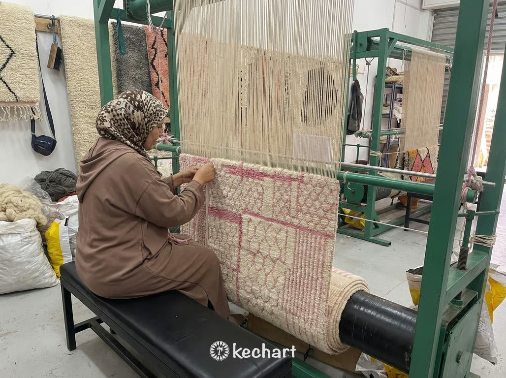 Custom Beni Ourain Rug - Made to Order Moroccan Wool with Pink Diamonds