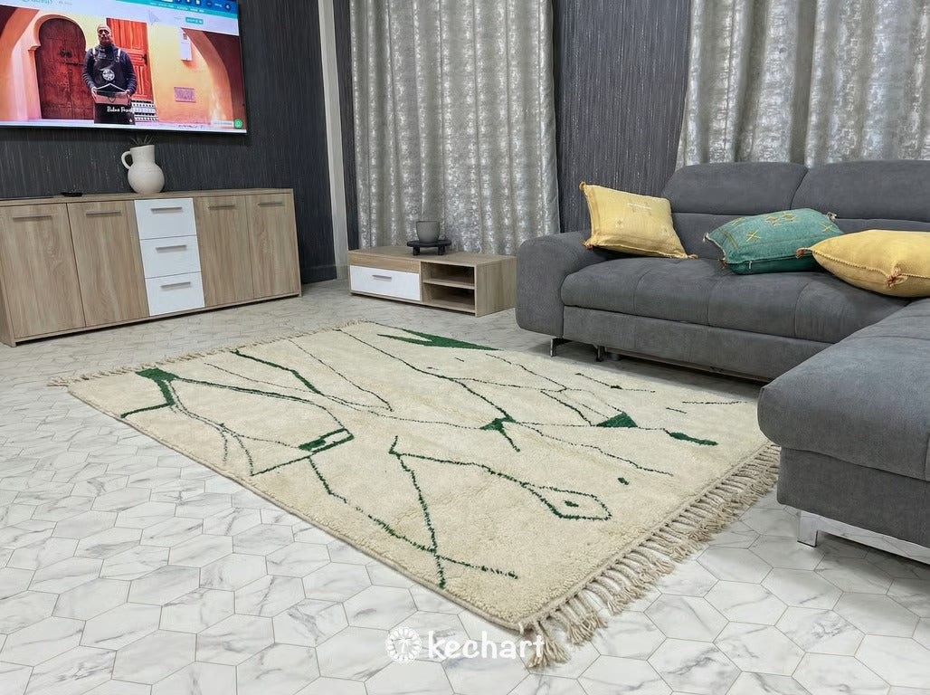 Custom Beni Ourain Rug - Made to Order Cream & Lime Green Wool Area Rug