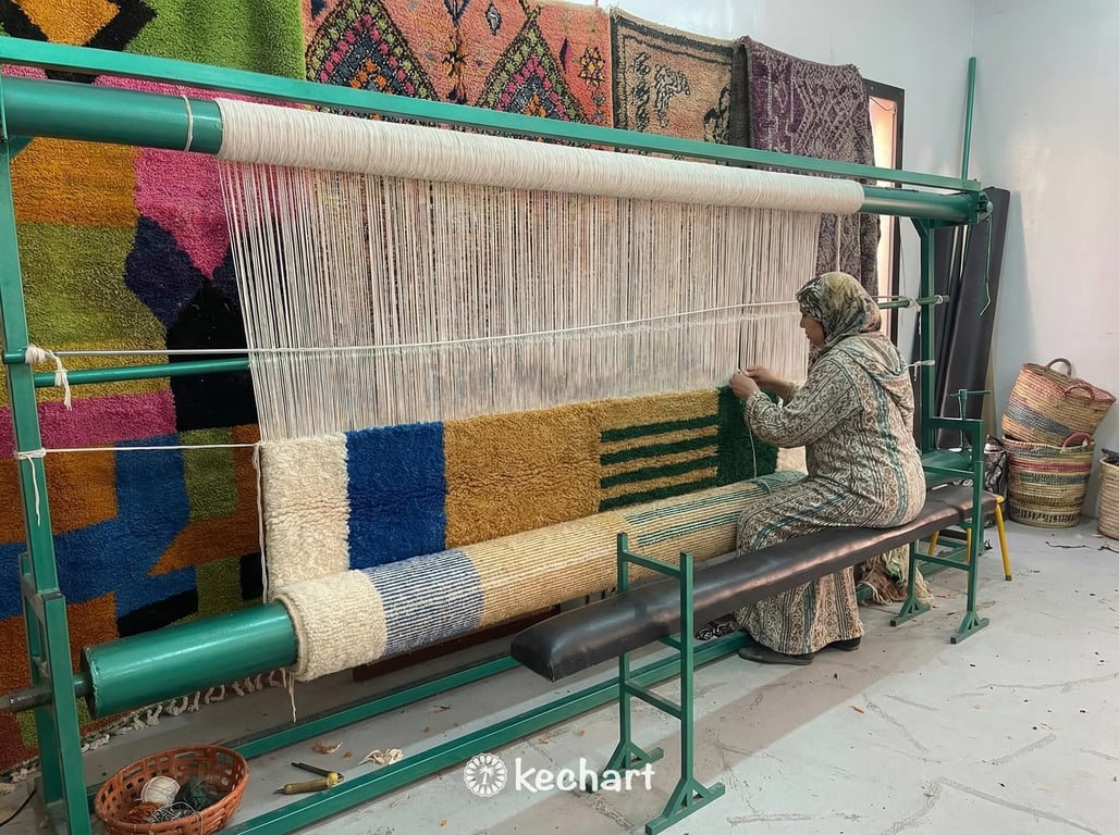 Custom Beni Ourain Rug - Made to Order Moroccan Wool Rug in Blue & Gold