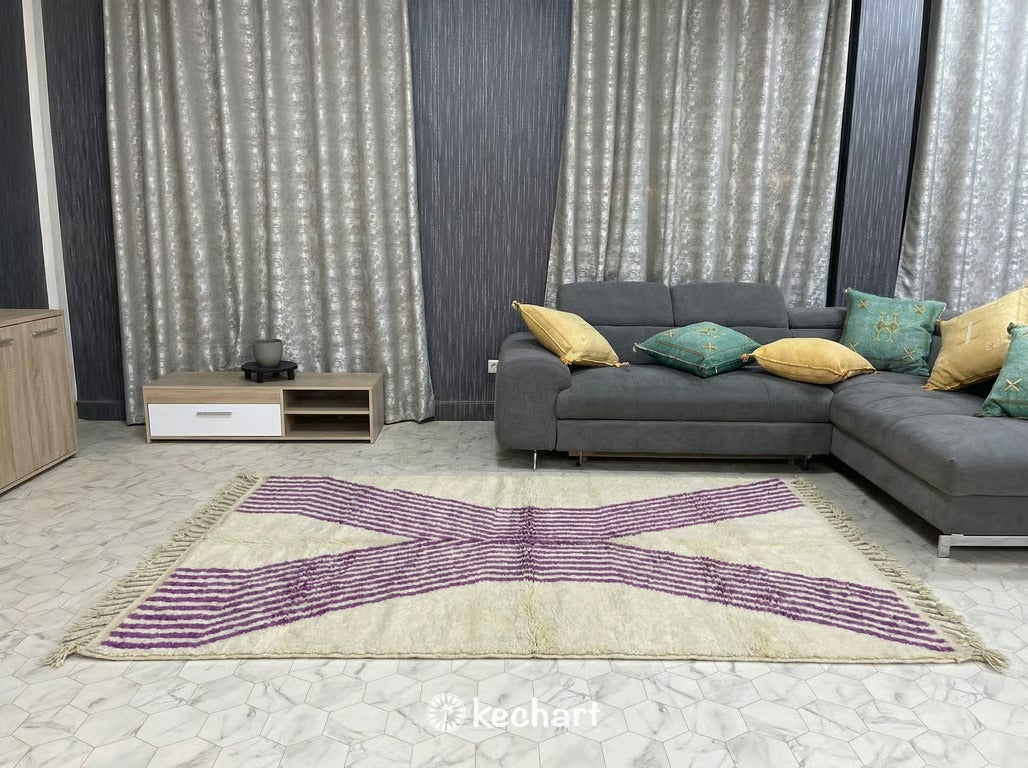 Custom Beni Ourain Rug - Made to Order Moroccan Wool Rug Cream & Viola Diamond