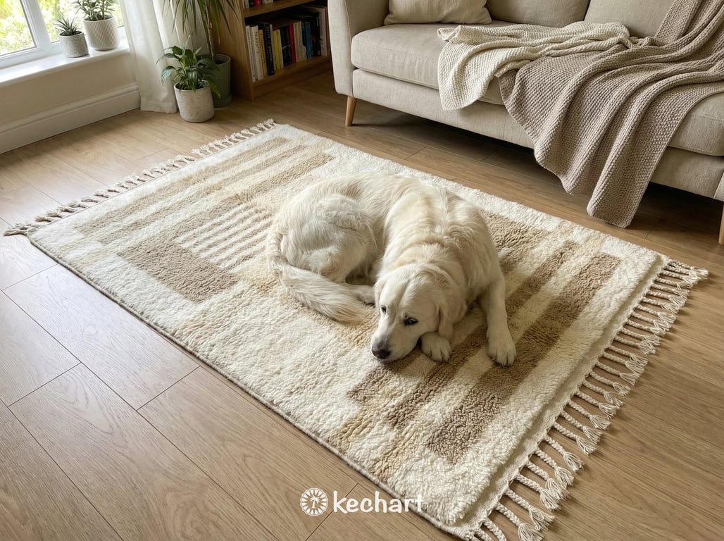 Custom Size Beni Ourain Rug - Plush Moroccan Wool Area Rug, Cream & Beige