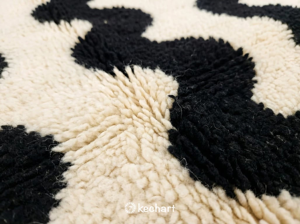 Custom Beni Ourain Rug - Handwoven Moroccan Wool in Cream & Black Diamond