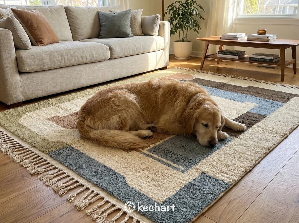 Custom Beni Ourain Moroccan Rug - Sand & Dusty Blue Geometric Wool Area Rug