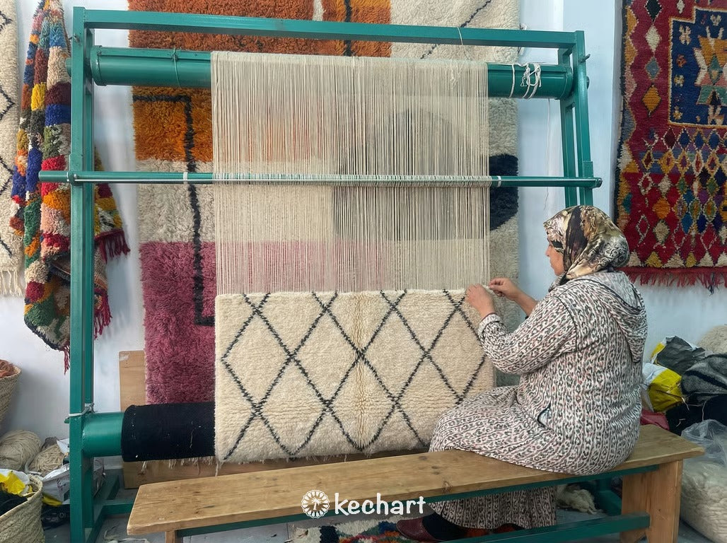 Custom Size Beni Ourain Rug - Handwoven Moroccan Wool in Cream & Charcoal