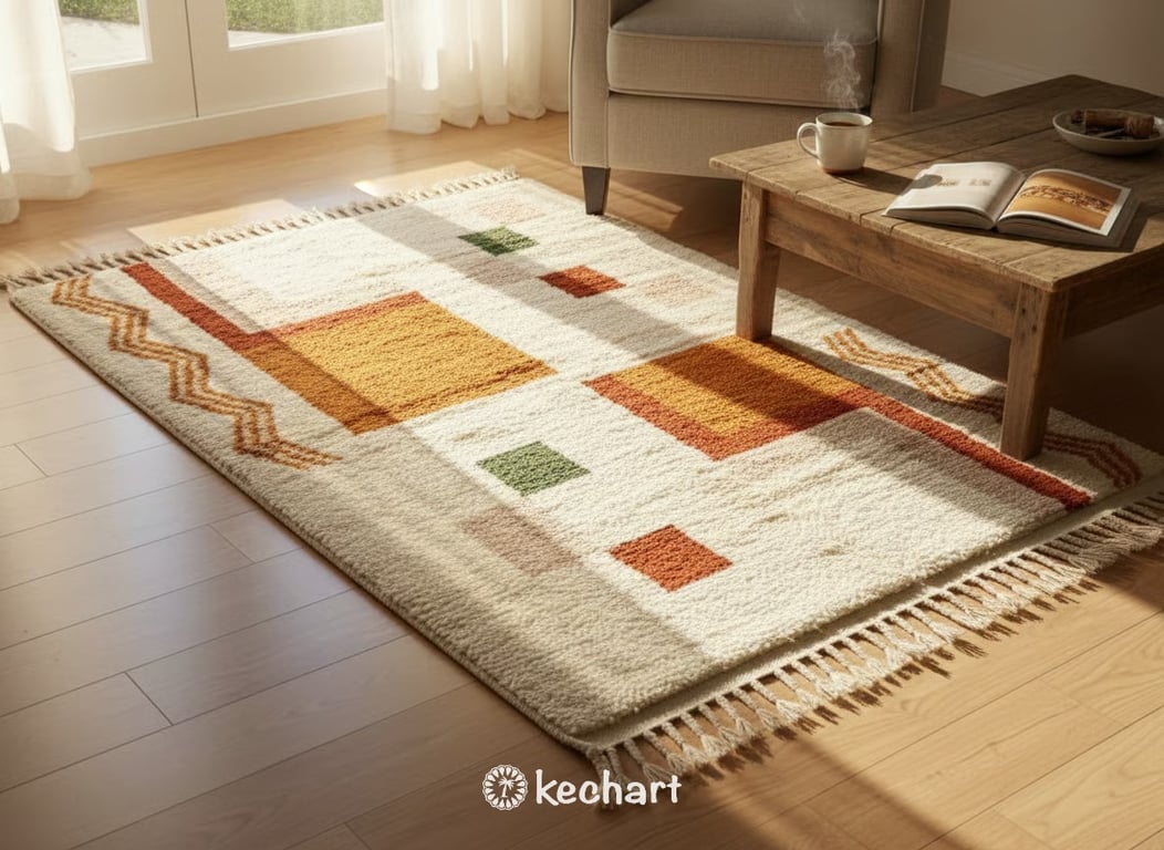 Custom Size Moroccan Beni Ourain Rug - Plush Wool Geometric in Earth Tones