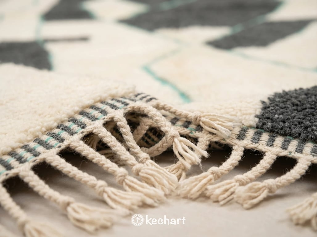 Custom Beni Ourain Rug - Handwoven Moroccan Wool in Cream, Charcoal & Mint