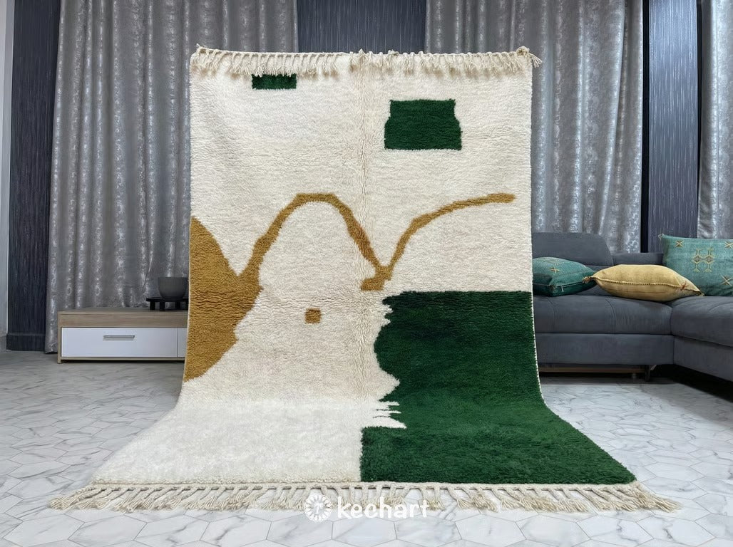 Custom Beni Ourain Rug - Made to Order Moroccan Wool, White & Gold Diamond Pattern