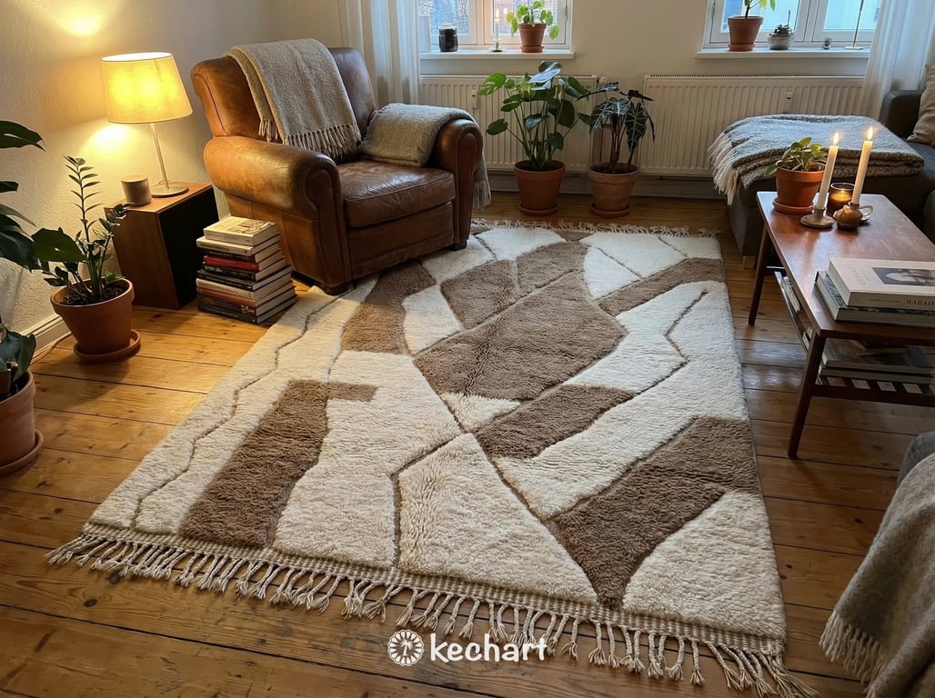 Custom Beni Ourain Rug - Made to Order Cream & Greige Diamond Wool Rug