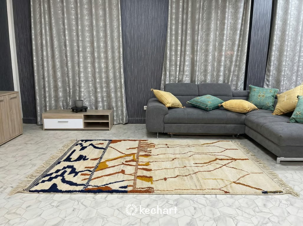 Custom Beni Ourain Rug - Handwoven Moroccan Wool in Rust, Navy & Cream