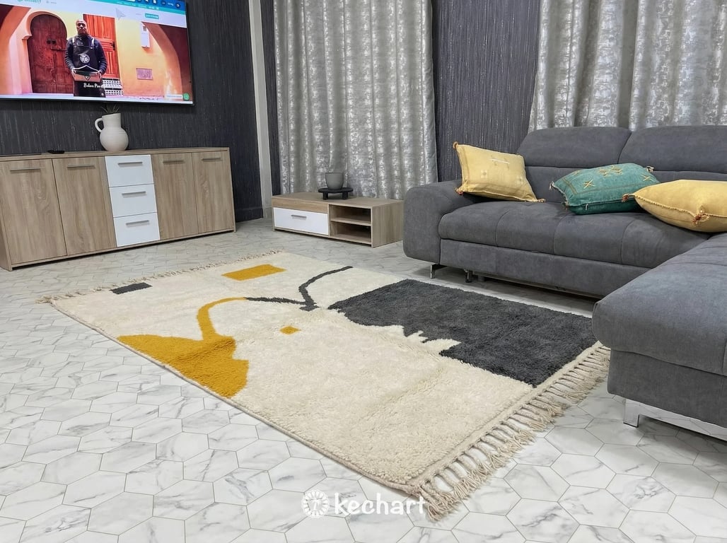 Custom Beni Ourain Rug - Made to Order Wool Rug in Cream, Charcoal & Sunflower