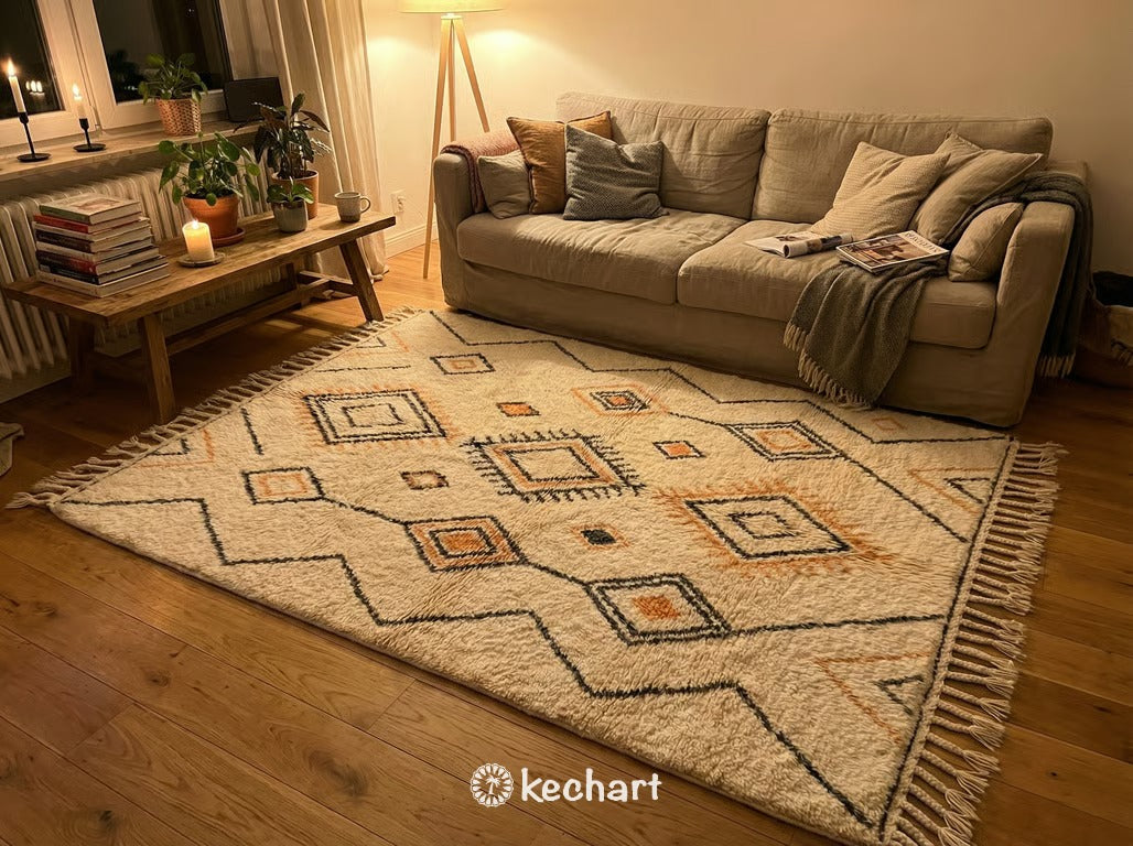 Custom Beni Ourain Rug - Made to Order Cream & Tangerine Wool Rug