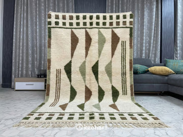 Custom Beni Ourain Moroccan Rug - Plush Wool, Olive & Sage Diamonds