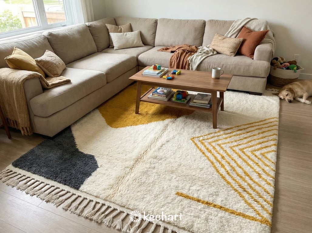 Handwoven Custom Beni Ourain Rug - Natural Cream & Curry Yellow Wool