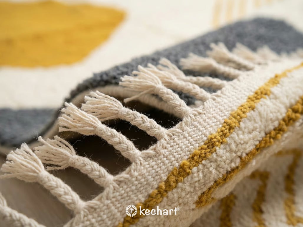 Handwoven Custom Beni Ourain Rug - Natural Cream & Curry Yellow Wool