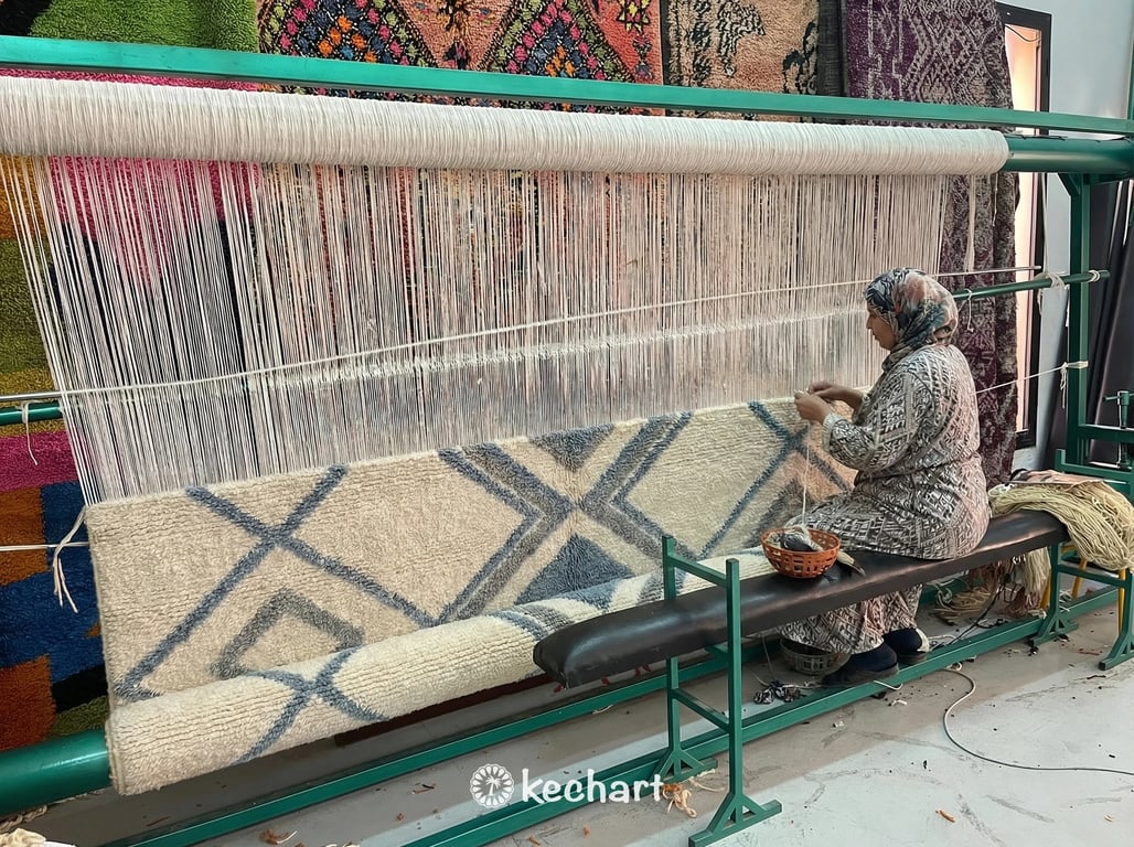 Custom Beni Ourain Rug - Handwoven Moroccan Wool with Organic Blue & Grey Pattern