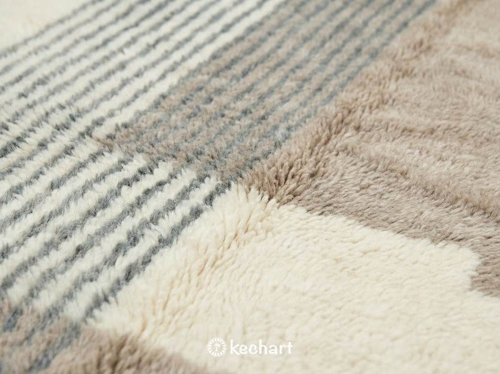 Custom Beni Ourain Rug - Handwoven Wool Diamond Design in Soft White & Grey