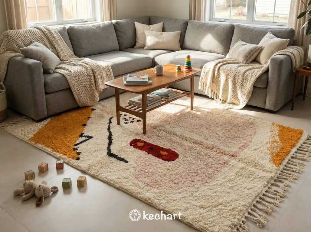 Custom Beni Ourain Area Rug - Vibrant Geometric Wool, Handwoven in Morocco