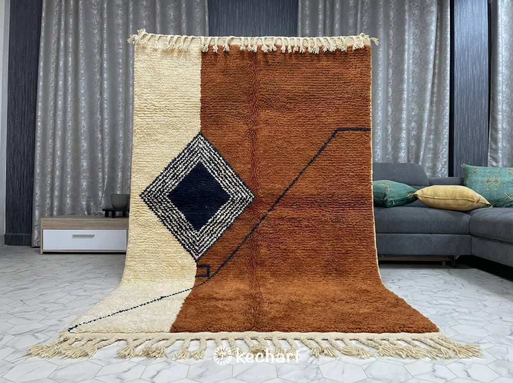Custom Beni Ourain Rug - Made to Order Moroccan Wool in Rust, Cream & Navy